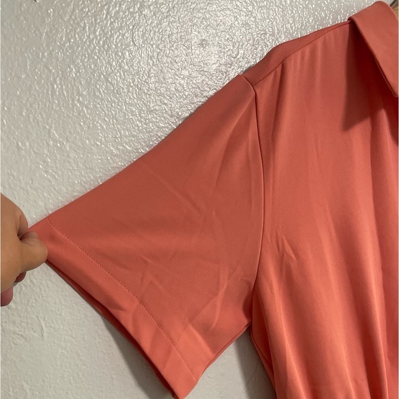 BCBGeneration Short Sleeve Romper Button Front Elastic Waist Collared Coral S - Picture 4 of 6